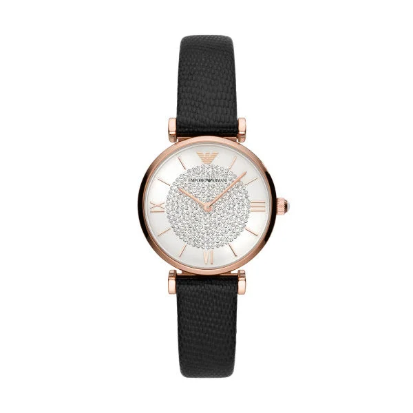 elegant watches for women with stainless steel and gemstone details -Emporio Armani Ladies Gianni T-Bar, Leather Strap