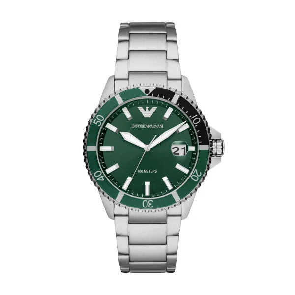 watches for women with interchangeable straps and colorful designs -Emporio Armani Silver Green Face Gents Watch