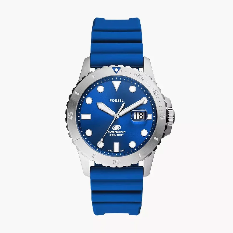 digital watches for women with fitness tracking and mobile notifications -Fossil Blue Dive Three-Hand Date Blue Silicone Watch