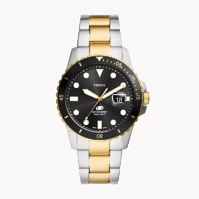 luxury watches for women with slim profiles and gemstone accents -Fossil Blue Dive Three-Hand Date Two-Tone Stainless Steel Watch