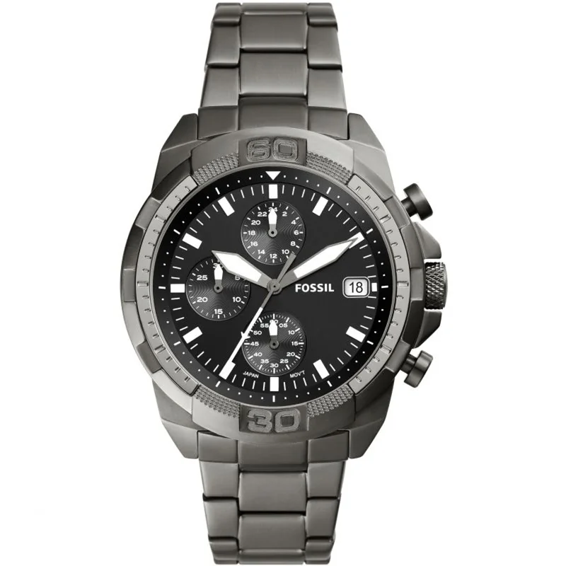 watches for men with multi-functional dials and durable rubber bands -Fossil Bronson Analog Black Dial Gray Band Men's Stainless Steel Watch-FS5852