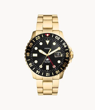 stylish watches for women with premium quality and unique designs -Fossil - Gents Blue GMT Gold-Tine Stainless Steel Watch