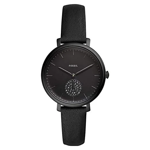 men's watches with interchangeable bands and classic designs -Fossil Jacqueline Black Leather Strap Ladies Watch