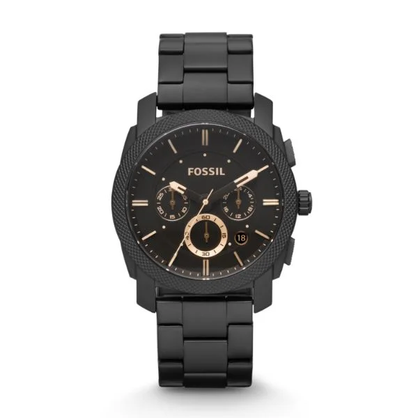 watches for men with sleek, elegant designs and modern movement technology -Fossil Machine Chronograph Analog Black Dial and Band Men's Stainless Steel Watch - FS4682