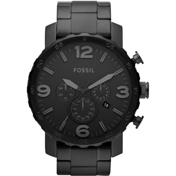 sport watches for men with real-time data and advanced fitness features -Fossil Nate Chronograph Analog Black Dial Grey Band Men's Stainless Steel Watch - JR1401