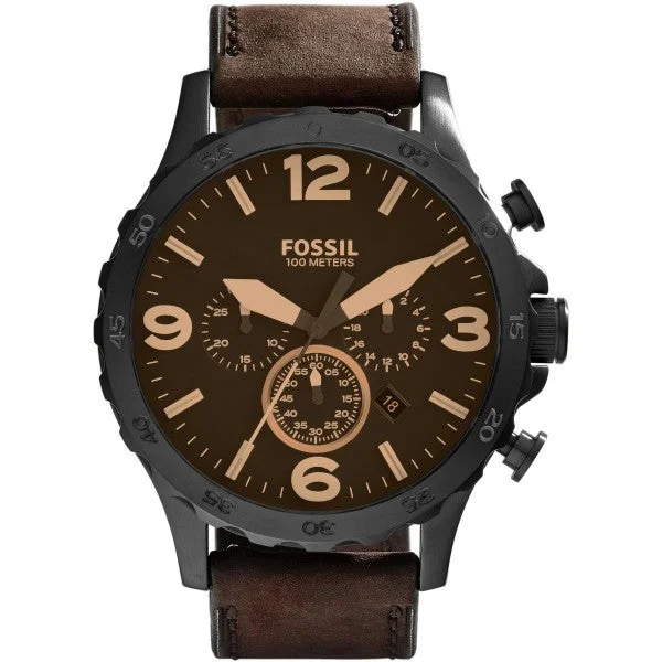 watches for women with durable construction and adjustable straps -Fossil Men's Nate Chronograph Brown Leather Watch JR1487