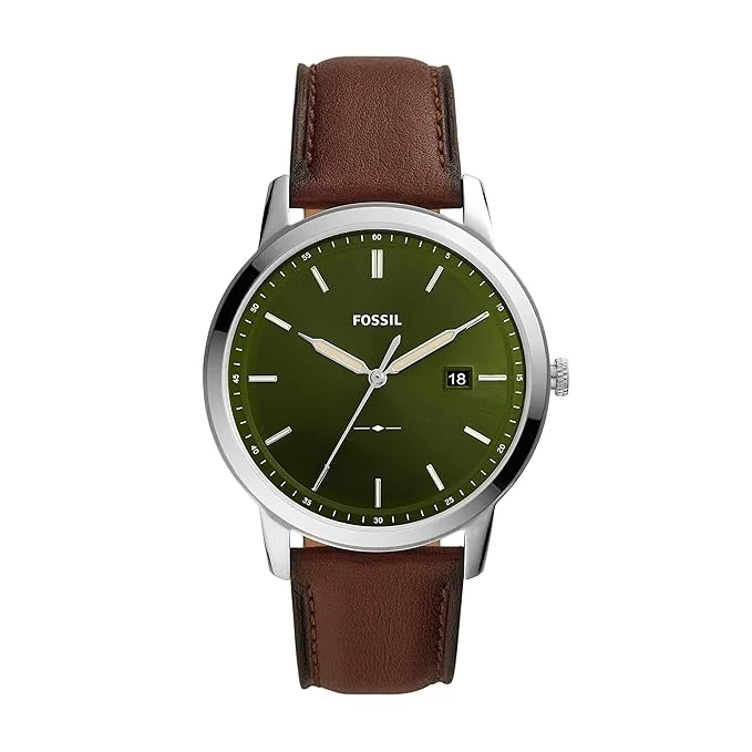 luxury watches for men with sophisticated features and premium bands -Fossil The Minimalist Solar Analog Green Dial Men's Watch-FS5838