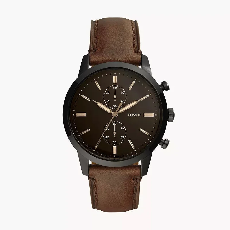 stylish watches for men with sport and casual wear designs -Fossil Townsman 44mm Chronograph Brown Leather Watch