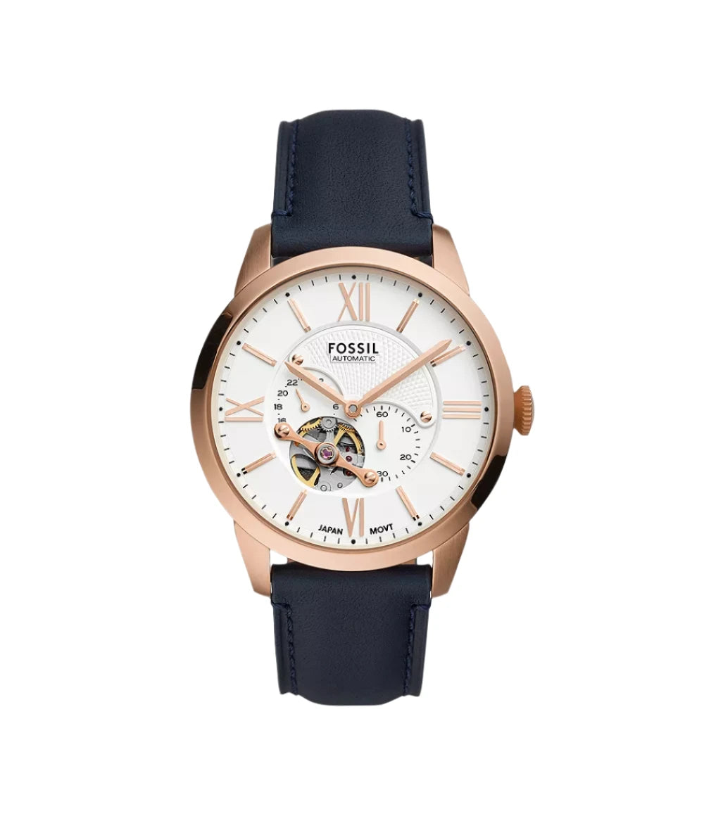 elegant women’s watches with interchangeable strap designs -Fossil Men's Townsman Automatic Navy Leather Watch 44mm ME3171