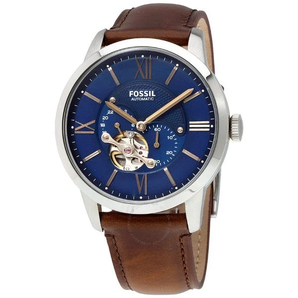 waterproof men's watches with fitness tracking and GPS -Fossil Townsman Analog Blue Dial Men's Leather Watch-ME3110