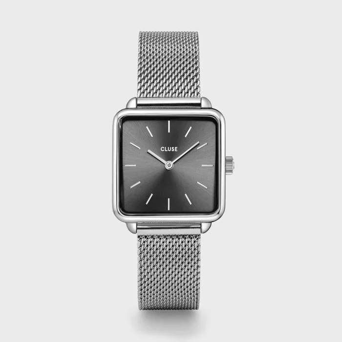 stylish men's watches with eco-friendly bands and solar-powered movement -La Tétragone Mesh Dark Grey, Silver Colour