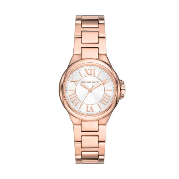 men's watches with luxury leather straps and advanced digital features -Michael Kors Camille Three-Hand Rose Gold Watch