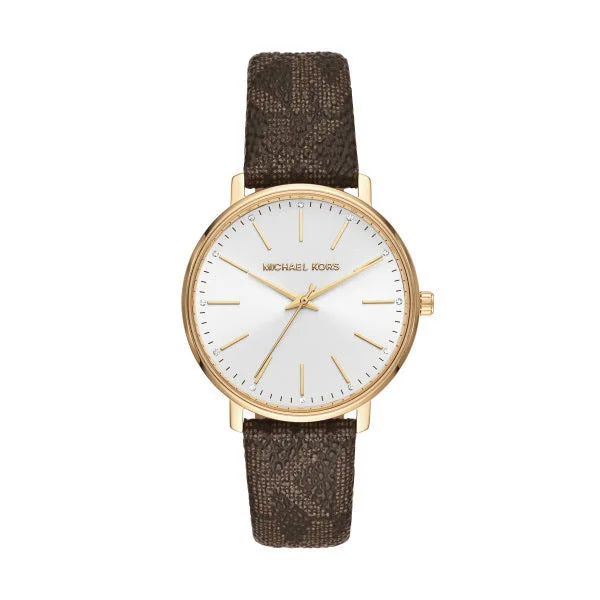 high-end watches for women with luxury designs and interchangeable straps -Michael Kors Pyper Brown MK Logo Leather Strap Ladies Watch MK2857