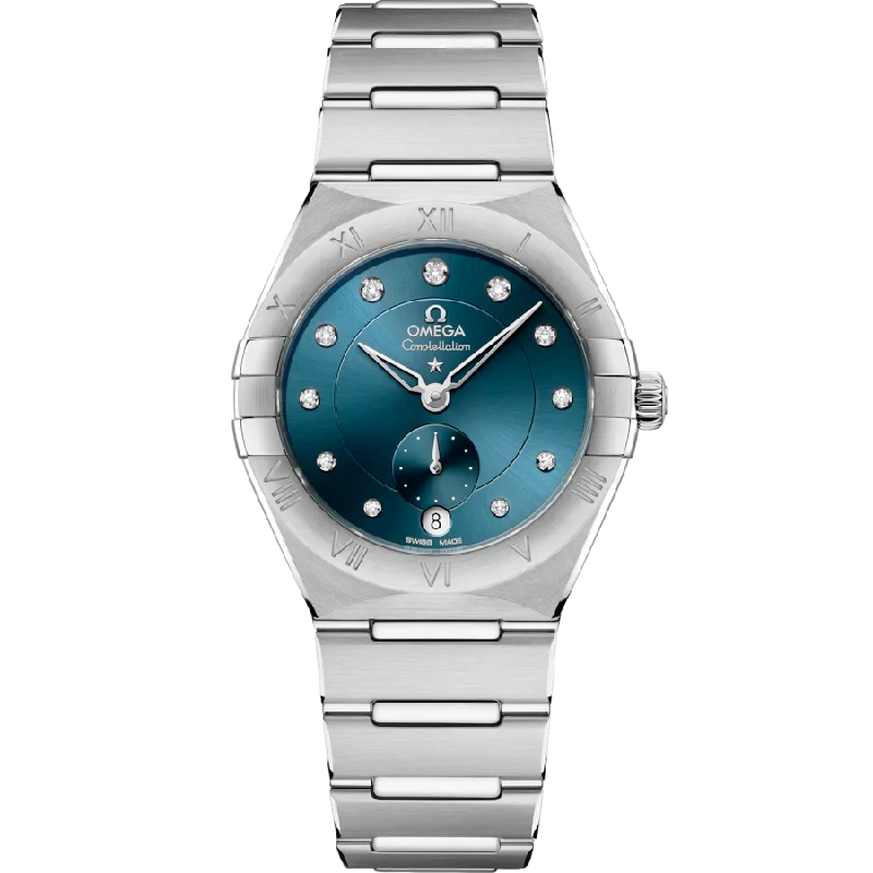 men’s watches with sleek, minimalist dials and stainless steel cases -Omega Constellationladies Blue Dial Women 34MM