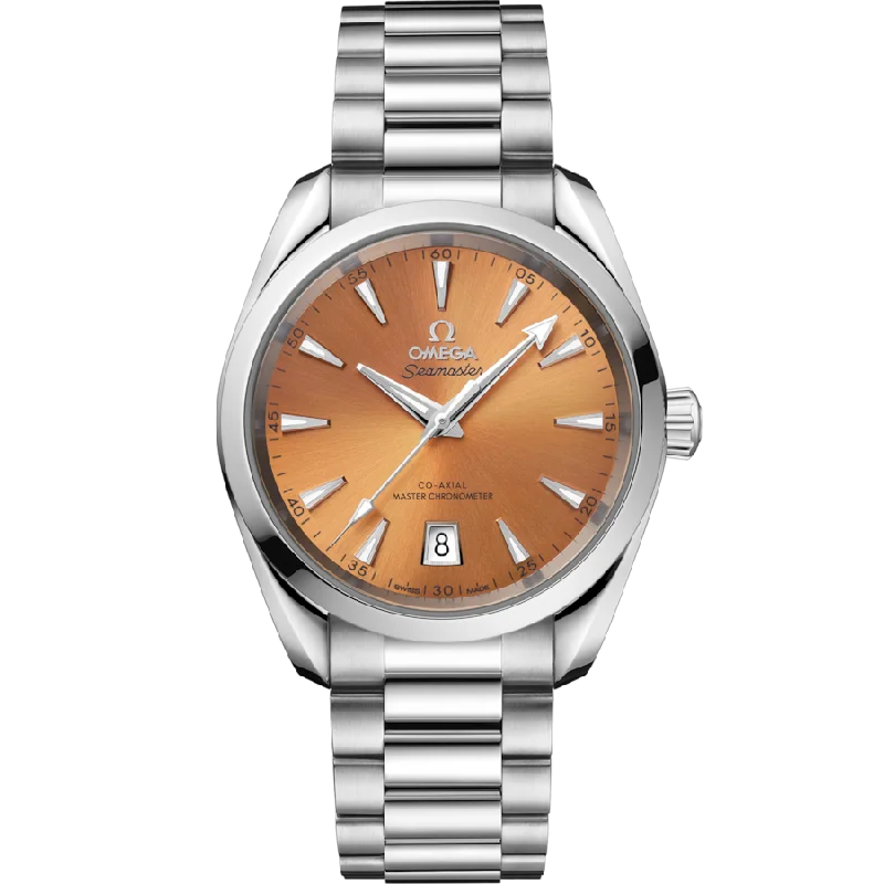 high-end watches for men with vintage-inspired designs and leather bands -Omega Seamaster Aqua Terra Shades Co Axial Master Chronometersaffron Dial Men 38MM