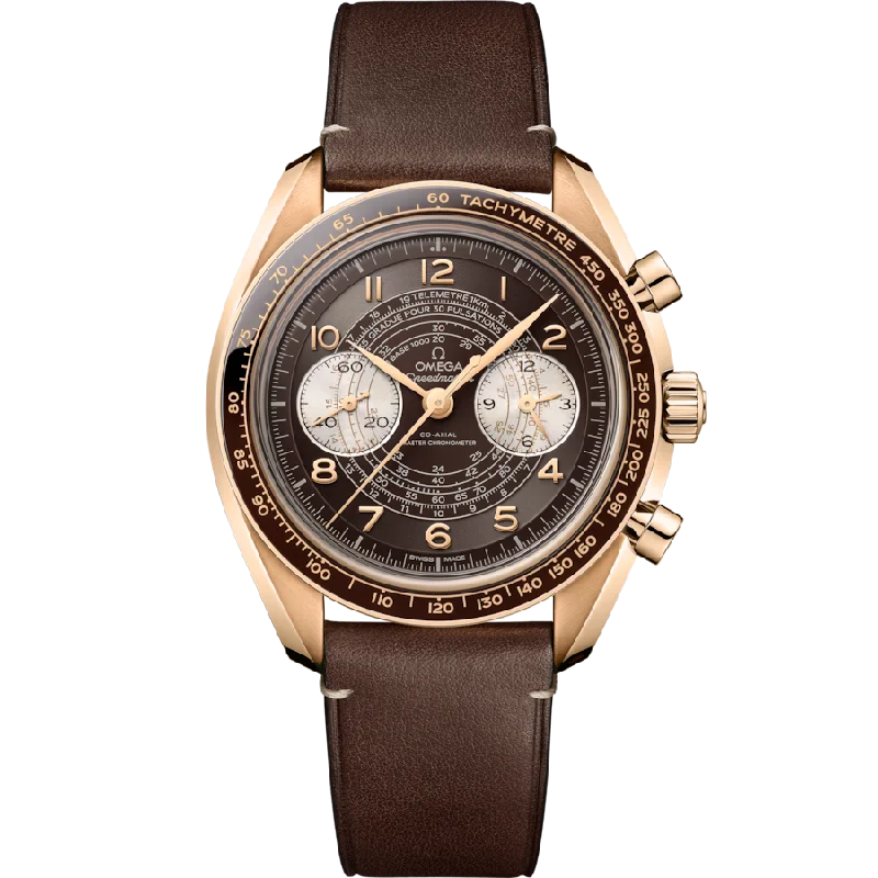 elegant men’s watches with gold-plated details and automatic movement -Omega Speedmaster Chronoscope Brown Dial Men 43MM