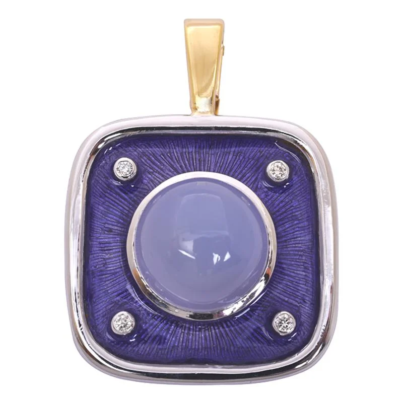 platinum rings with sapphires for wedding bands for men-Pendant- Chalcedony and Diamond (Enamel)  (39FM)