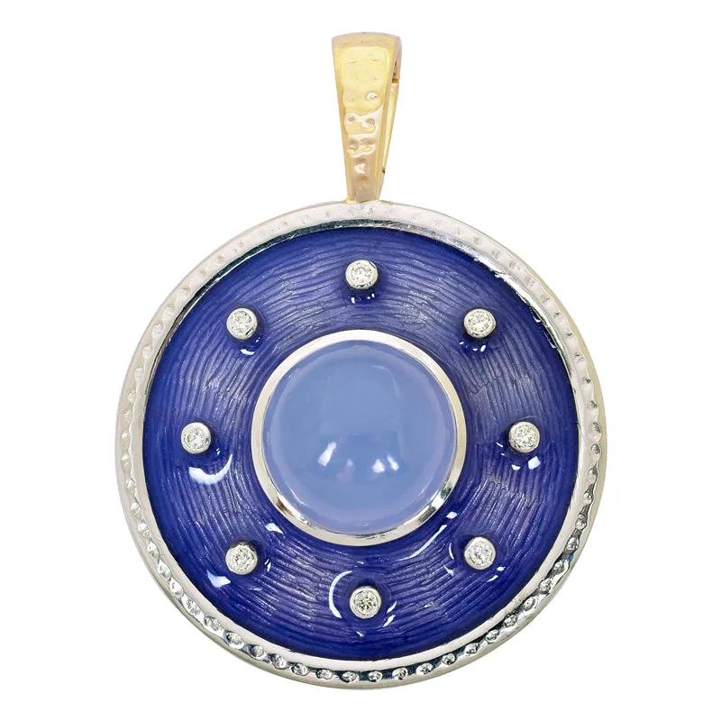 custom wedding rings with sapphires for men and women-Pendant- Chalcedony and Diamond (Enamel)