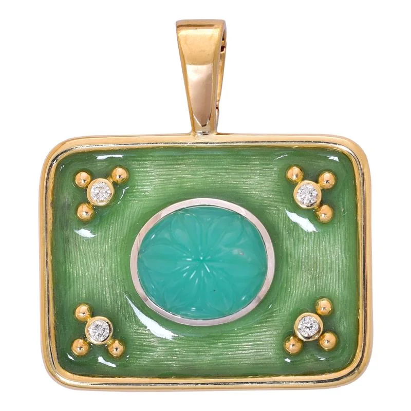 women’s rings with sapphires and rubies for wedding bands-Pendant- Chrysoprase and Diamond (Enamel)  (29AM)