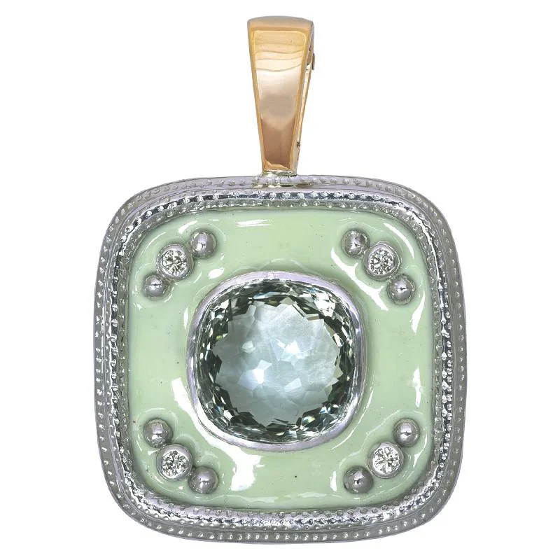 custom diamond engagement rings for men with sapphires-Pendant- Green Quartz and Diamond (Enamel)  (39CM)