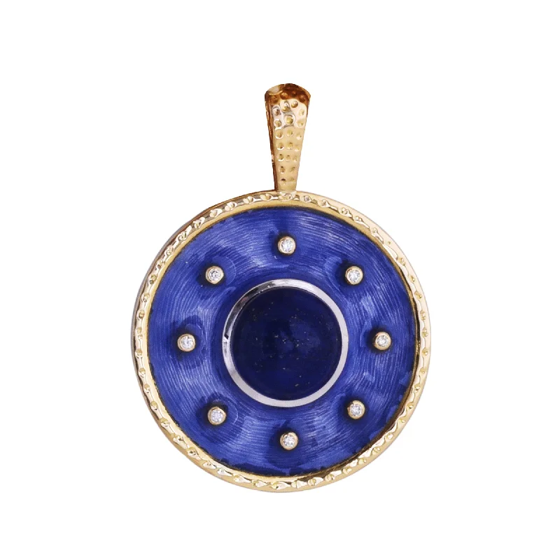 women’s platinum wedding rings with diamonds and sapphires-Pendant - Lapis Lazuli and Diamond with Enamel in Silver and 18K Gold