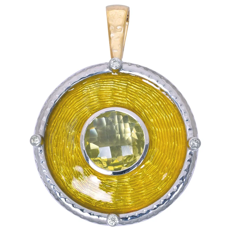 men’s wedding bands with diamonds and sapphires for engagement-Pendant- Lemon Quartz and Diamond (Enamel)