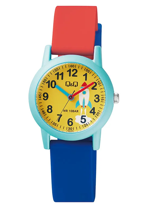 luxury watches for men with bold designs and premium metal finishes -Q&Q Boys Space Rocket Watch with Red and Blue Strap