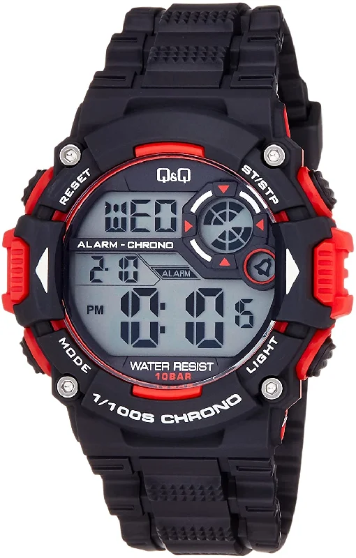 digital watches for women with fitness tracking and health monitoring -Q&Q Gents Black & Red Digital Watch