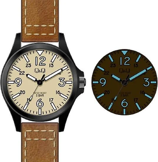 watches for women with unique designs and eco-friendly materials -Q & Q Gents Brown Leather Strap Watch With Cream Dial