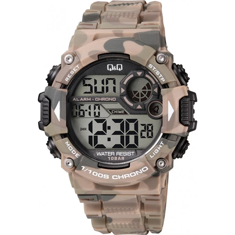 durable watches for men with scratch-resistant sapphire crystal glass -Q & Q Gents Camouflage Digital Watch