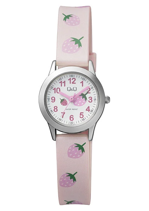 sport watches for women with real-time tracking and GPS features -Q & Q Girls Pink Strap with Strawberries Watch