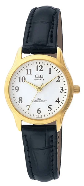 men's watches with luxurious finishes and advanced movement technology -Q&Q Ladies Black Strap Watch with Gold Plated Case