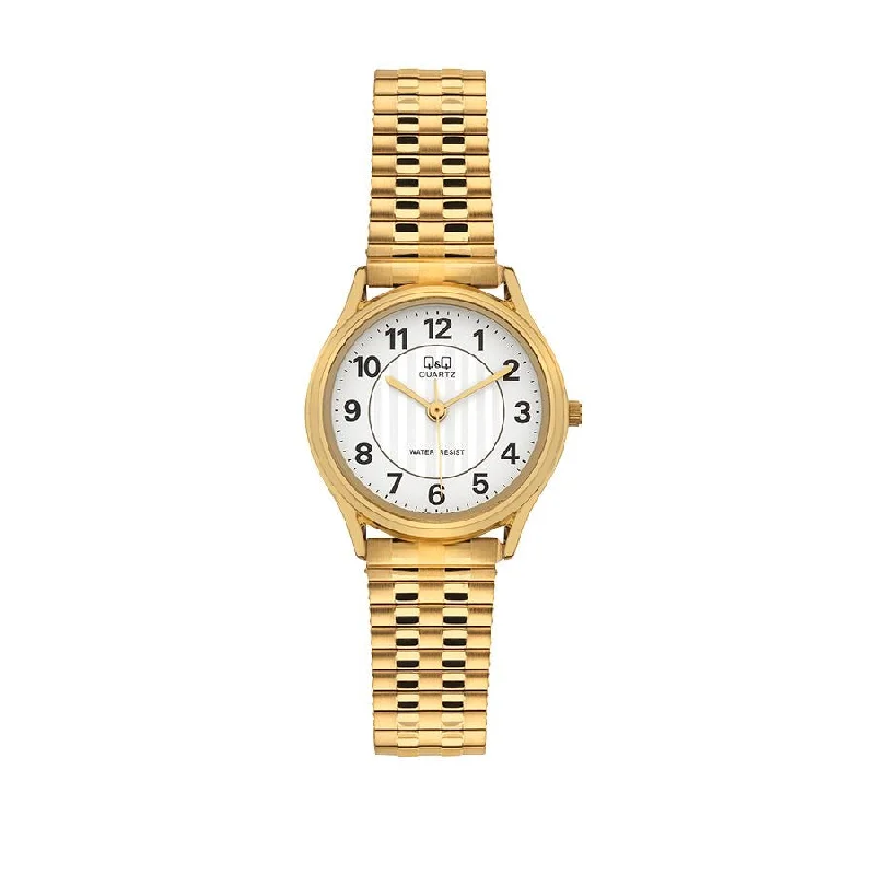 stylish men's watches with chronograph and digital features -Q & Q Ladies Gold Plated Expandable Strap Watch