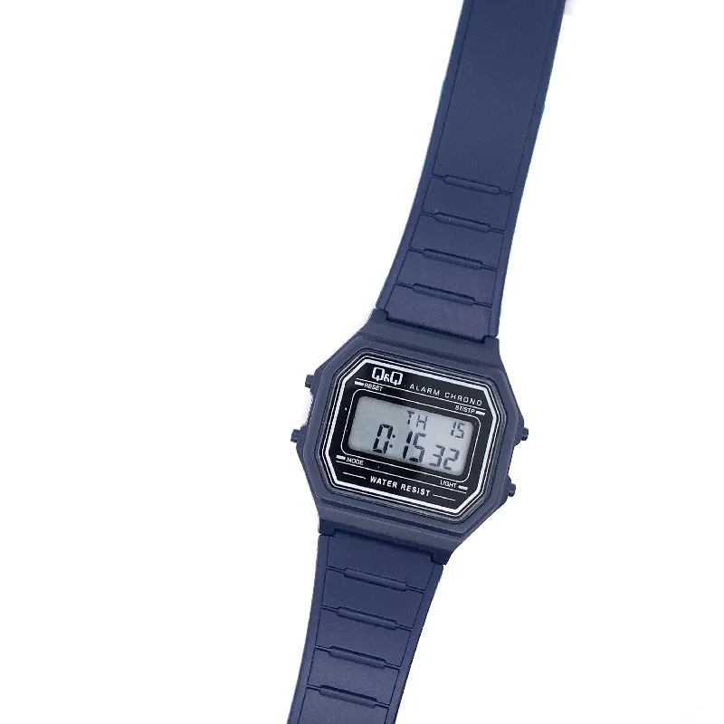 stylish watches for men with rugged designs and outdoor features -Q&Q Navy Silicone Digital Watch