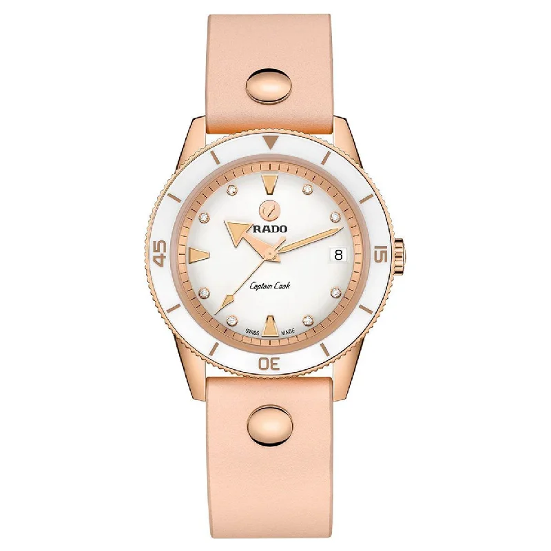 men's watches with classic faces and interchangeable silicone straps -Rado Captain Cook White Dial Women 37mm