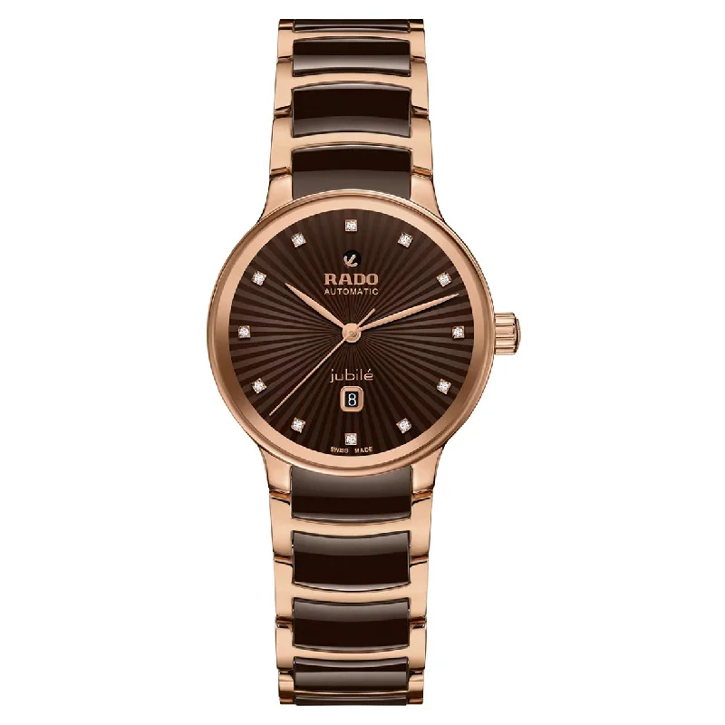 watches for women with simple designs and flexible straps -Rado Centrix Brown Dial Women 30.5mm