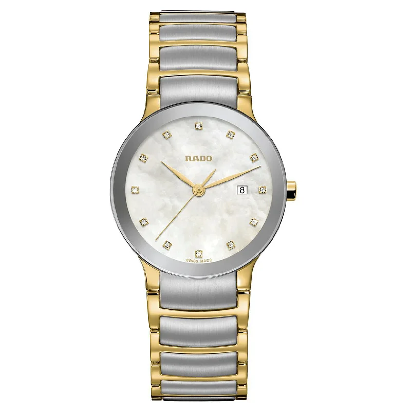 women's watches with crystal-studded bezels and unique designs -Rado Centrix White Mother-Of-Pearl Dial Women 28mm