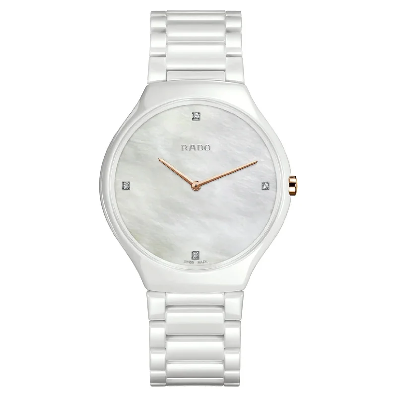 elegant women's watches with slim cases and high-quality materials -Rado True White Mother-Of-Pearl Dial Women 39mm