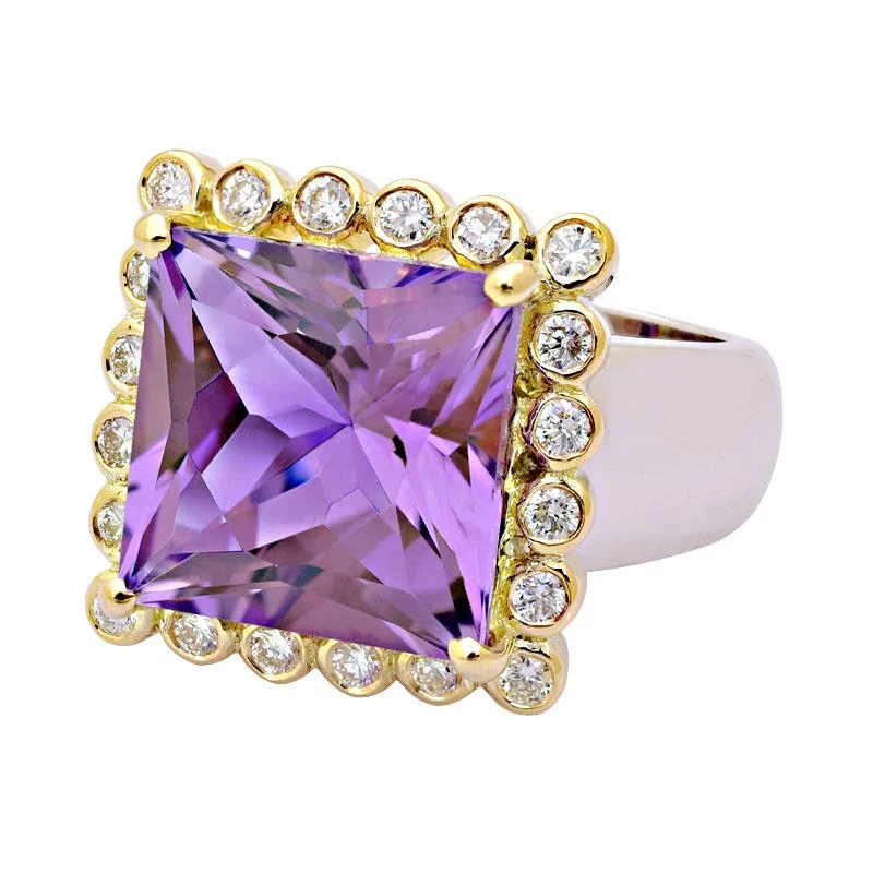 custom engagement rings with sapphires and rubies for men-Ring-Amethyst and Diamond  (6AM)