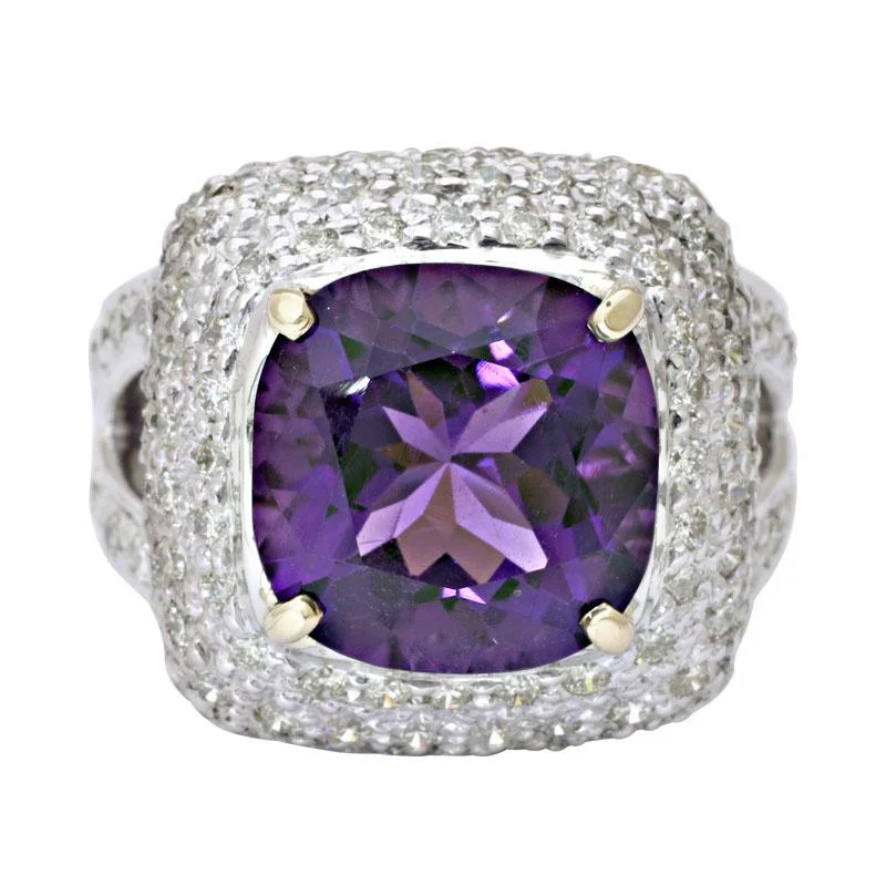 vintage wedding rings for women with sapphires and rubies-Ring-Amethyst and Diamond  (6IM)