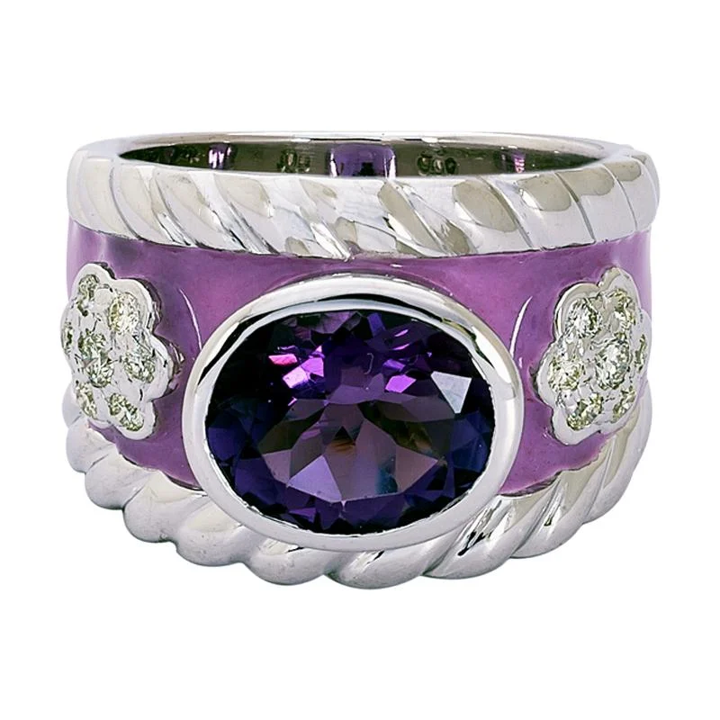 women’s wedding rings with rubies and sapphires for engagement-Ring- Amethyst and Diamond (Enamel)  (265QS)