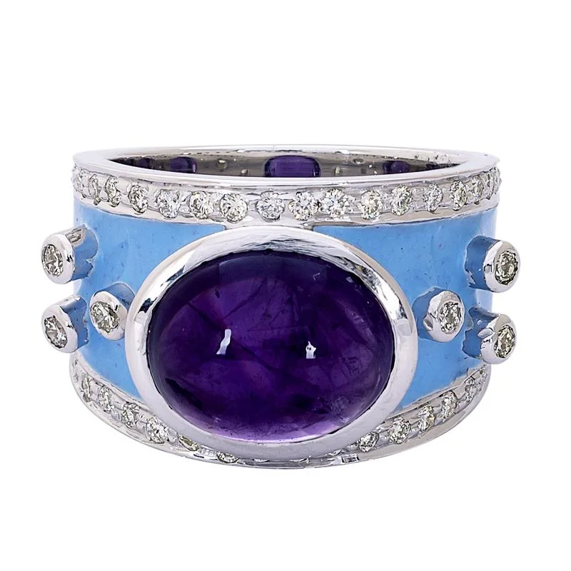 platinum engagement rings with diamonds for men’s engagement-Ring- Amethyst and Diamond (Enamel)  (272CS)