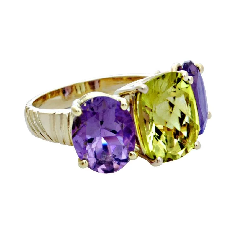 custom wedding bands for women with diamonds and sapphires-Ring-Amethyst and Lemon Quartz  (1736L)