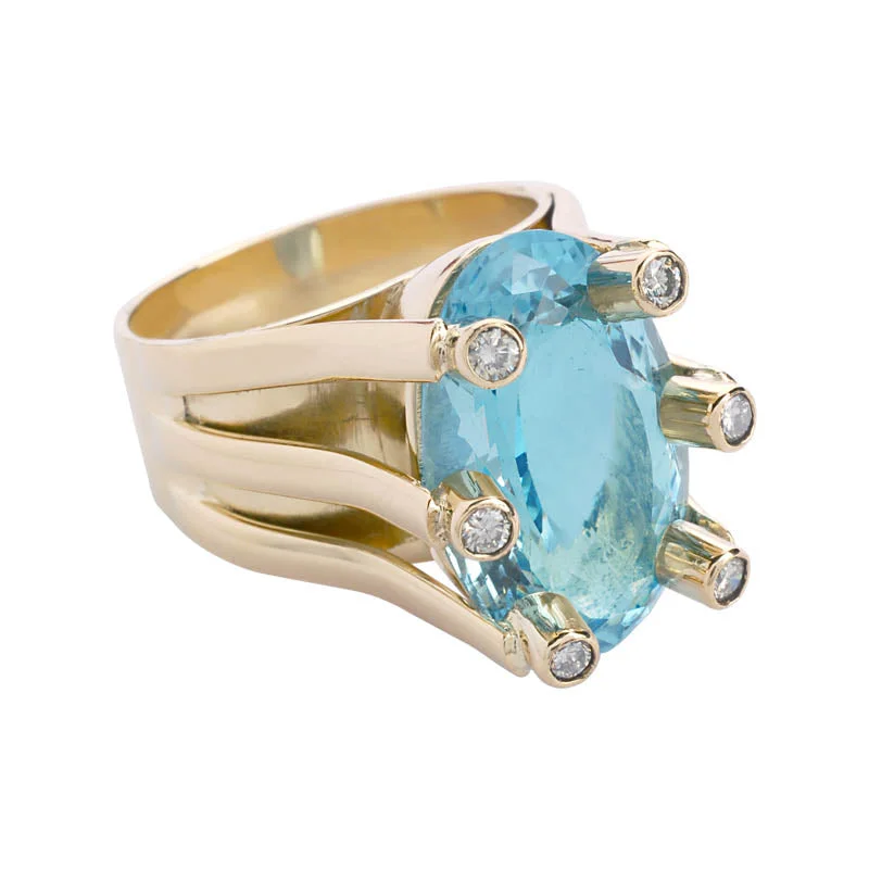 custom sapphire engagement rings for women-Ring- Aquamarine and Diamond  (1126H)