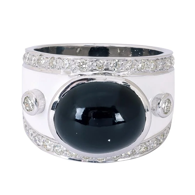 custom wedding rings with sapphires for men and women-Ring- Black Onyx and Diamond (Enamel)  (265FS)