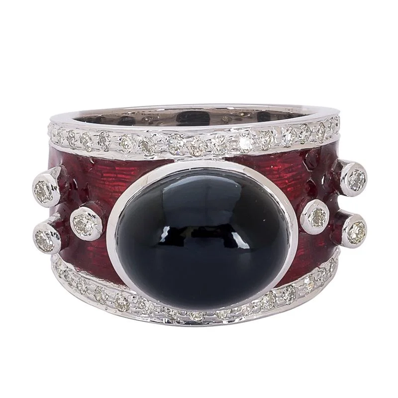 women’s platinum engagement rings with rubies for engagement-Ring- Black Onyx and Diamond (Enamel)  (265OS)