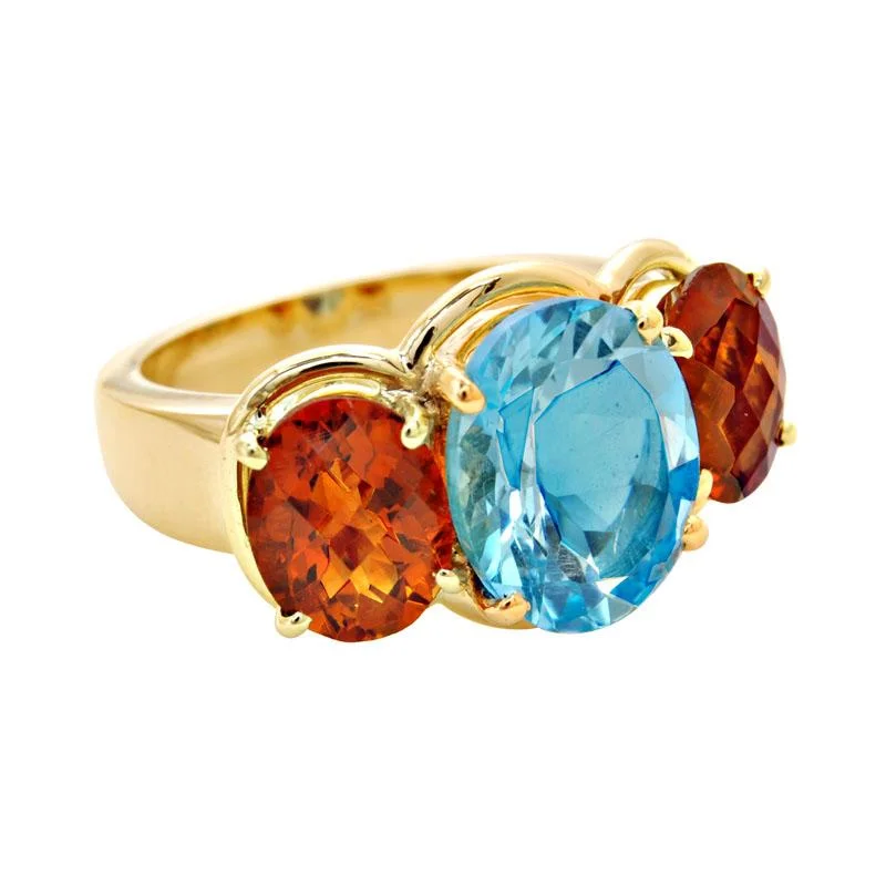 men’s custom rings with diamonds for engagement-Ring-Blue Topaz and Citrine  (1800E)