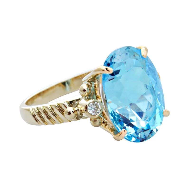 vintage engagement rings with sapphires for men-Ring-Blue Topaz and Diamond  (1739H)