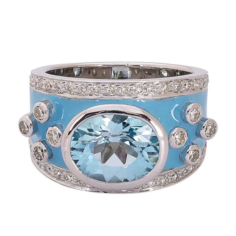 women’s wedding rings with rubies and diamonds for engagement-Ring- Blue Topaz and Diamond (Enamel)  (272BS)