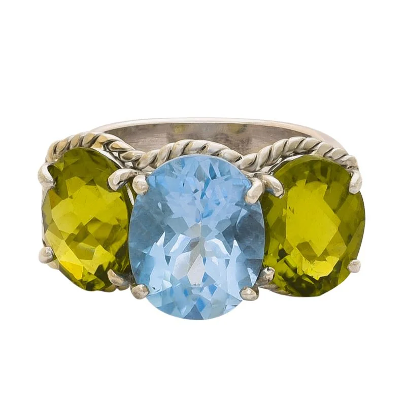 men’s platinum rings with sapphires for engagement-Ring- Blue Topaz and Peridot  (151QS)